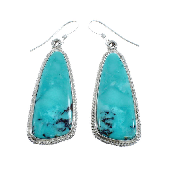 Native American Turquoise Sterling Silver Hook Dangle Earrings AX128118